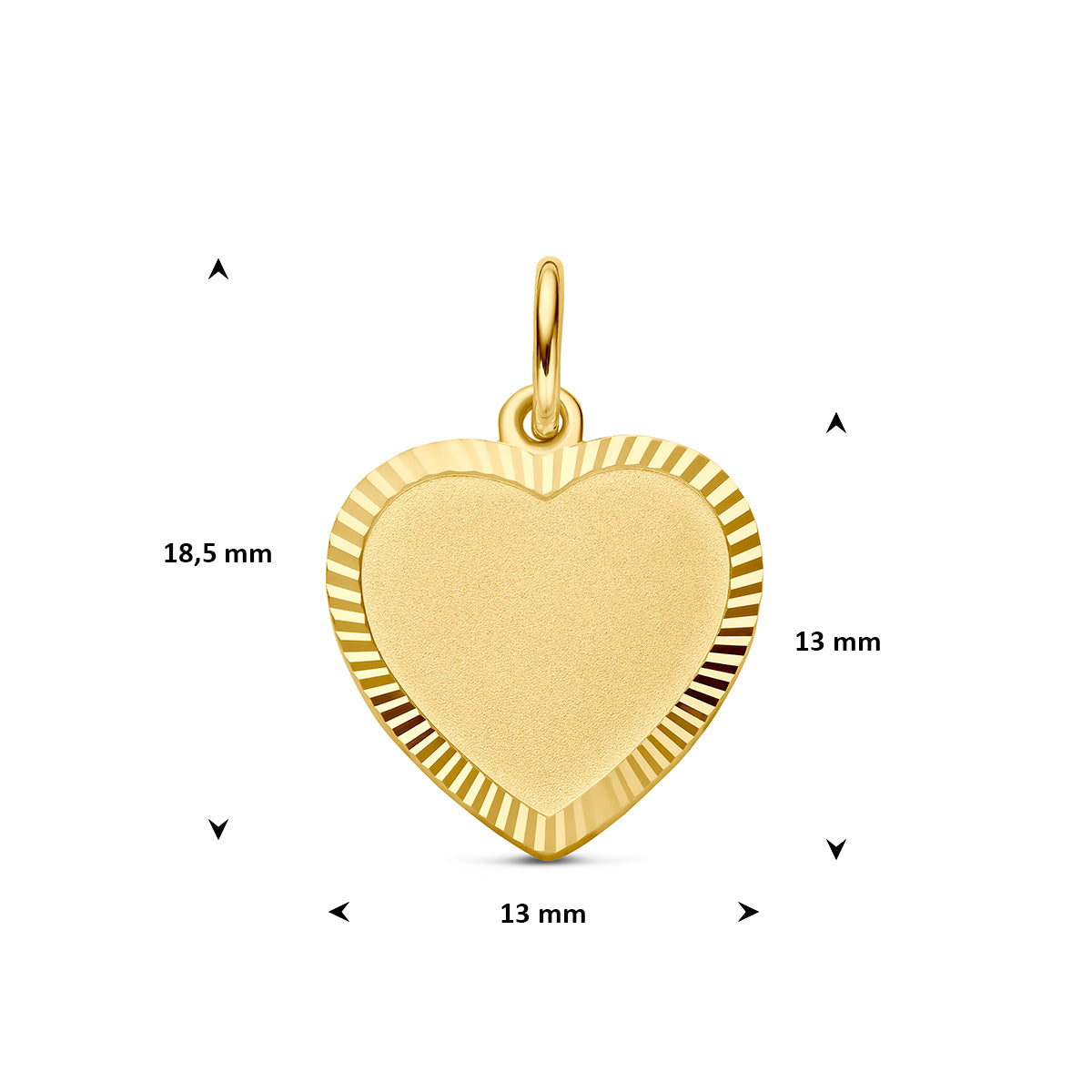Graveerhartje mat gediamanteerd 14K geelgoud