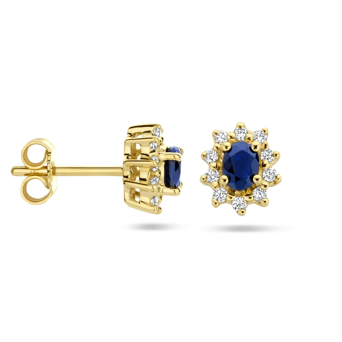 Fantasy Collection Oorbellen saffier en diamant 0.16 ct halo 14K geelgoud