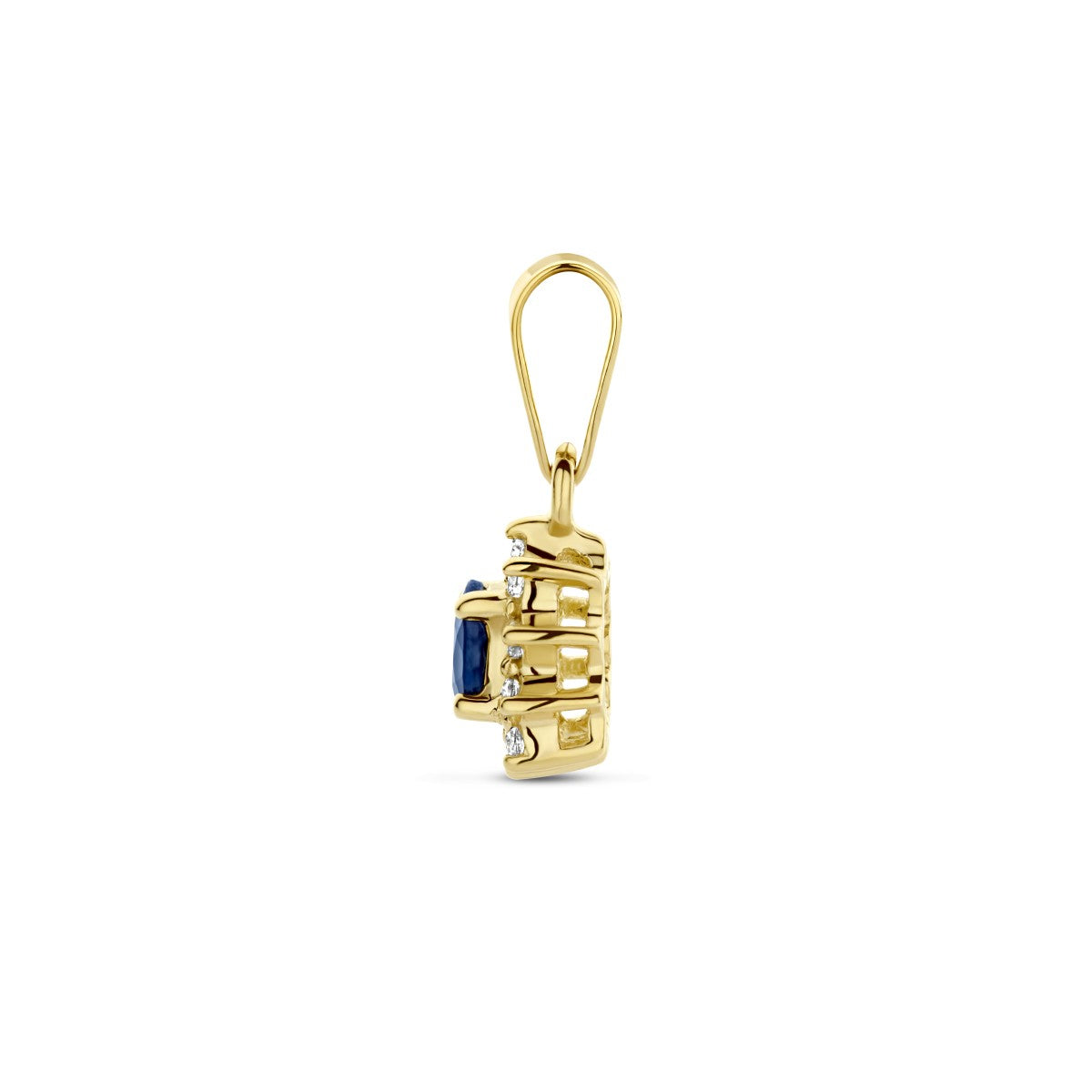 Fantasy Collection Hanger saffier en diamant 0.08 ct halo 10 mm 14K geelgoud