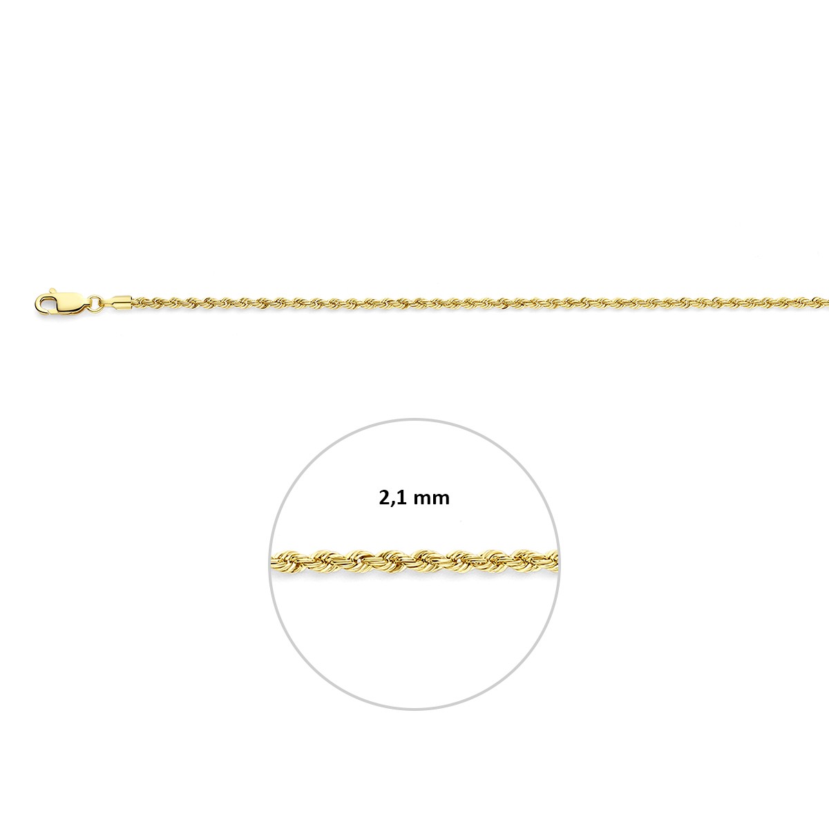 Collier koord 2,1 mm 14K geelgoud