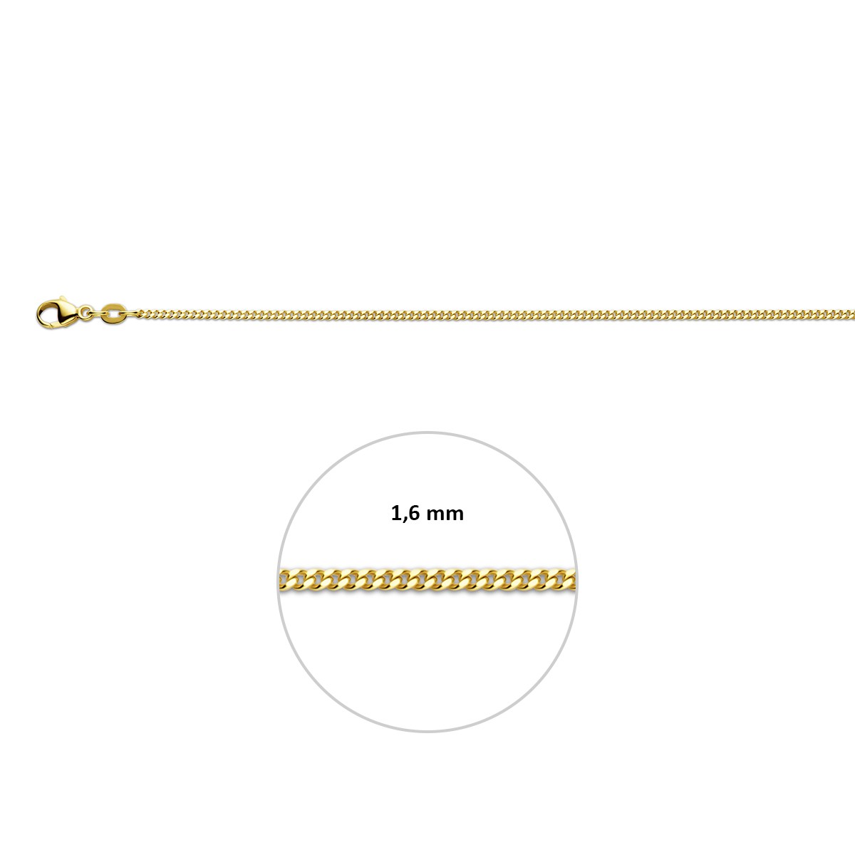 Collier gourmette 4 zijdes geslepen 1,6 mm 14K geelgoud