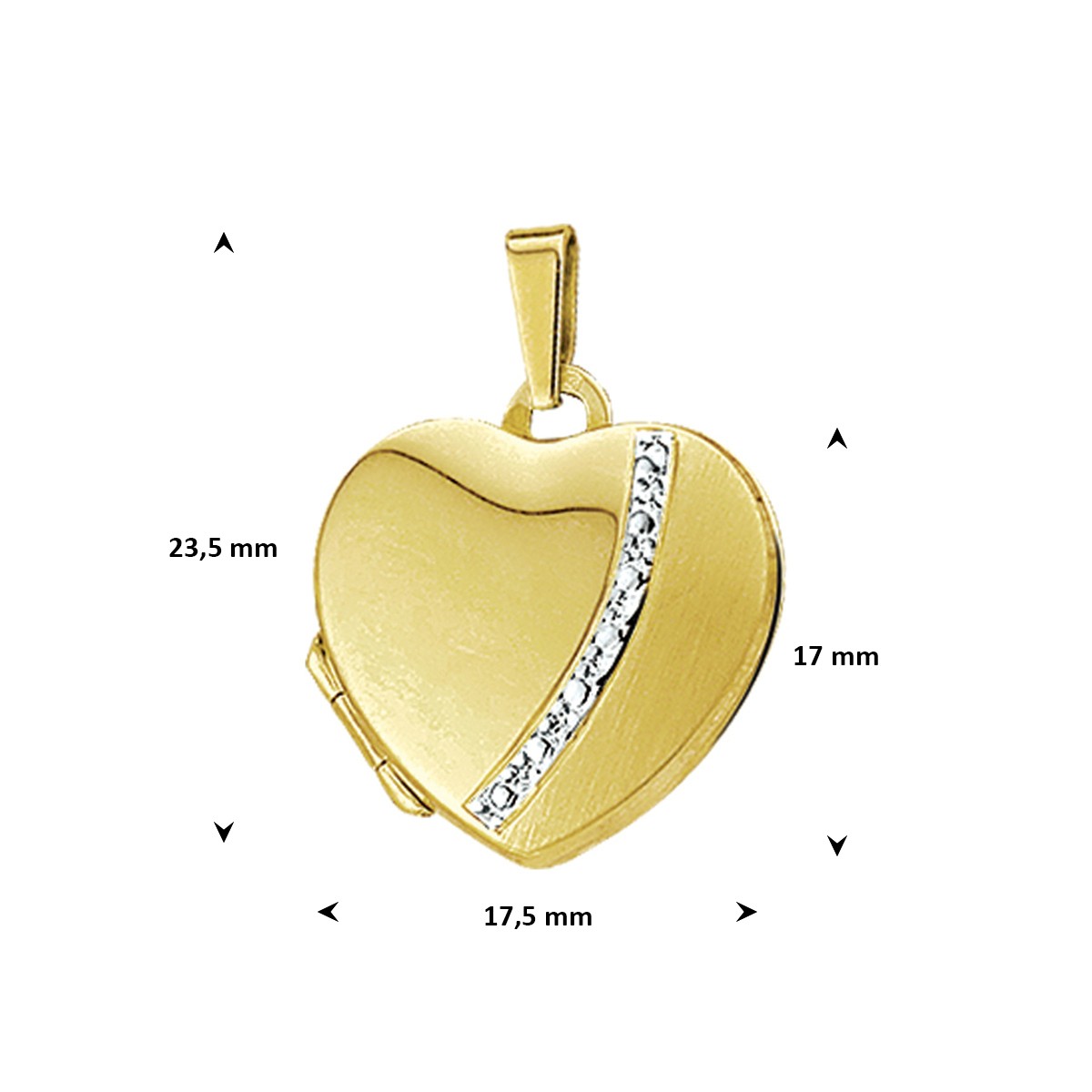 Medaillon hart bicolor gestift 17 mm 14K geelgoud