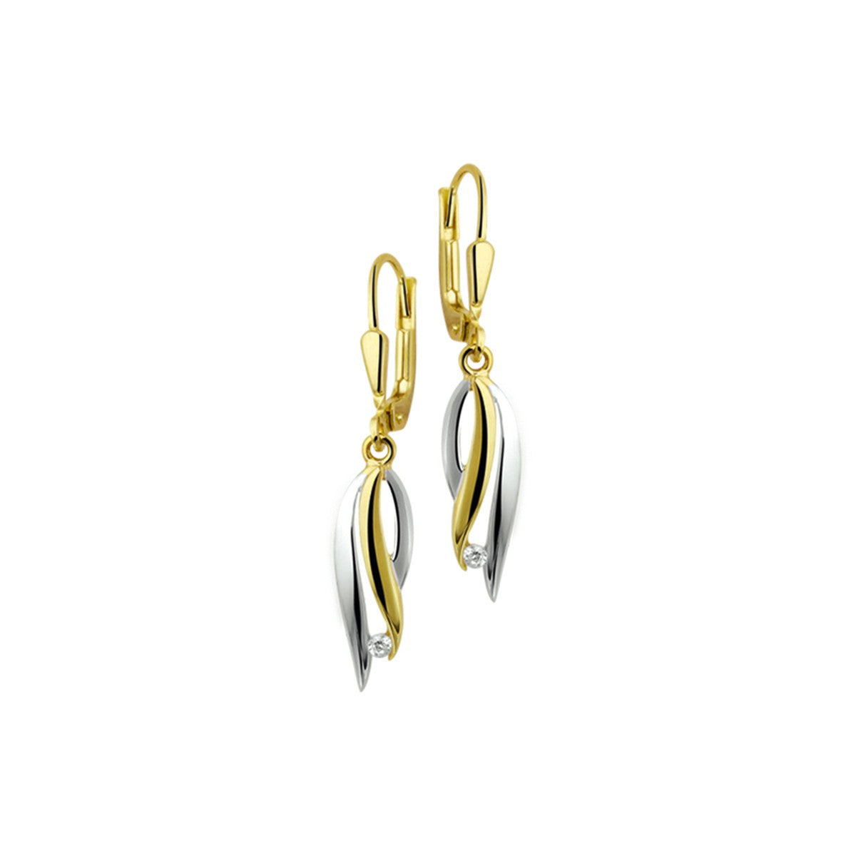 Fantasy Collection Hangende oorbellen zirkonia brisure haak 14K geelgoud