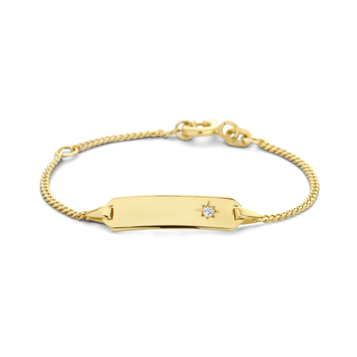 Fantasy Collection Graveerarmband zirkonia gourmette 4 zijdes geslepen plaat 5,0 mm 14K geelgoud
