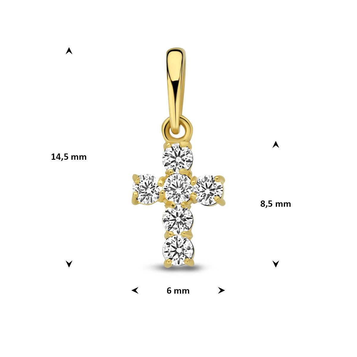 Hanger kruis zirkonia 8,5 mm 14K geelgoud