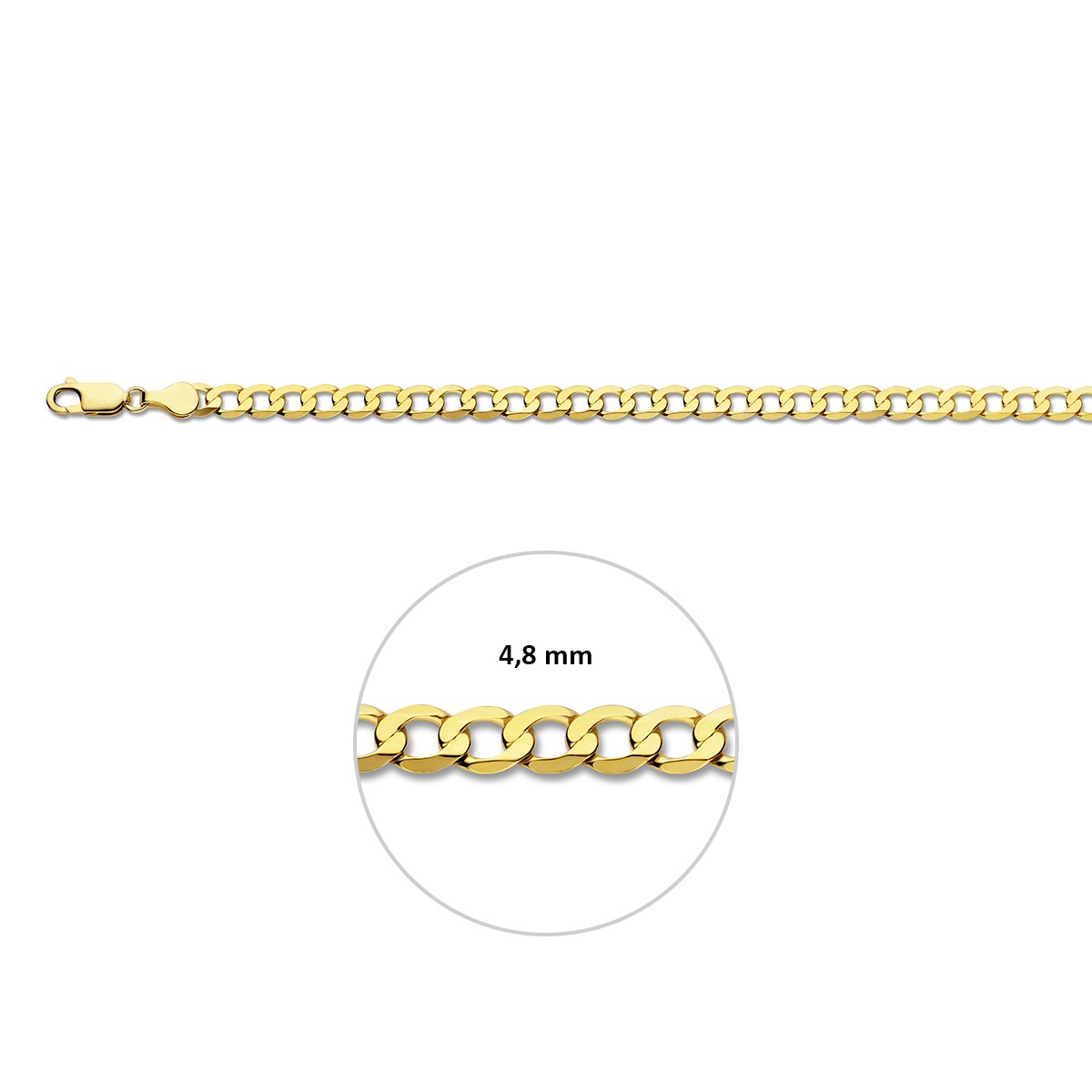Armband gourmette wijd 6 zijdes geslepen 4,8 mm massief 14K geelgoud