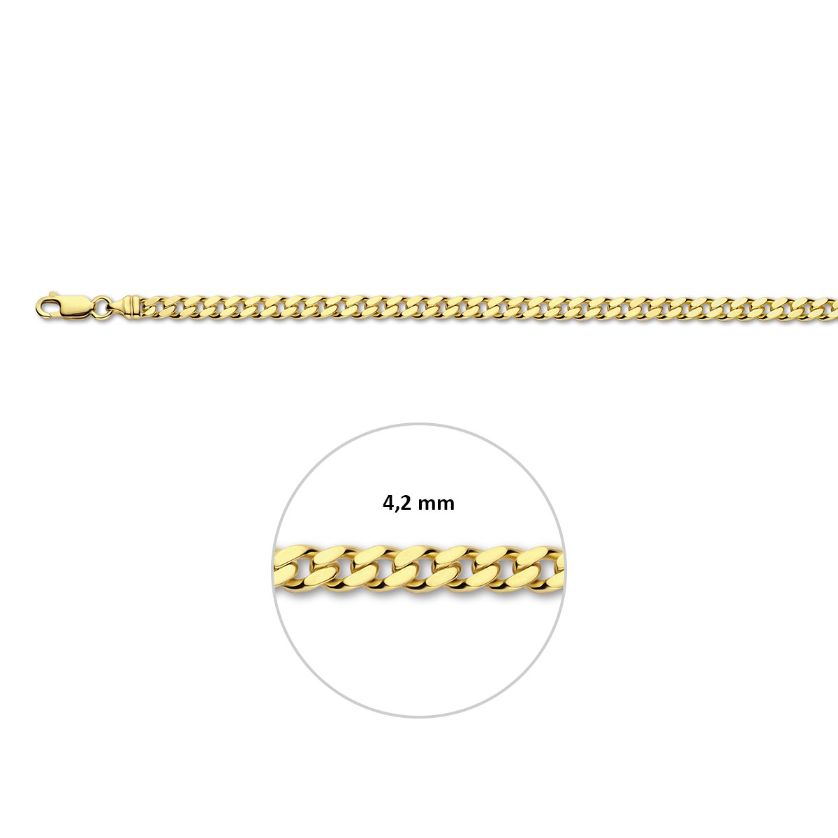 Geslepen 4 zijdes geslepen gourmette 4,2 mm massief 14K geelgoud – 4017008