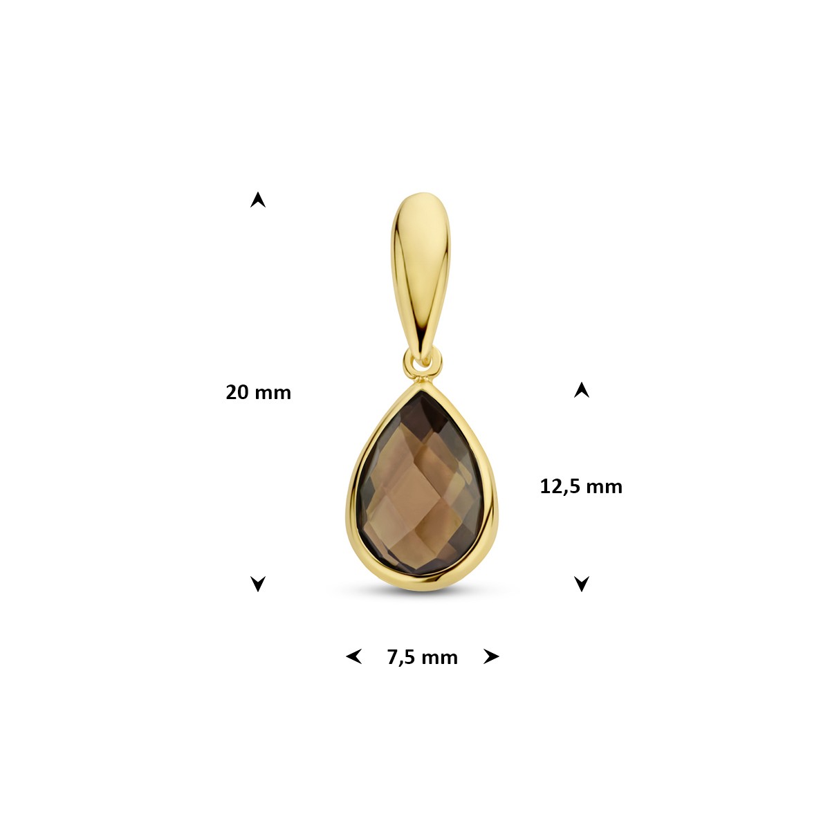 Hanger rookkwarts 12,5 mm 14K geelgoud