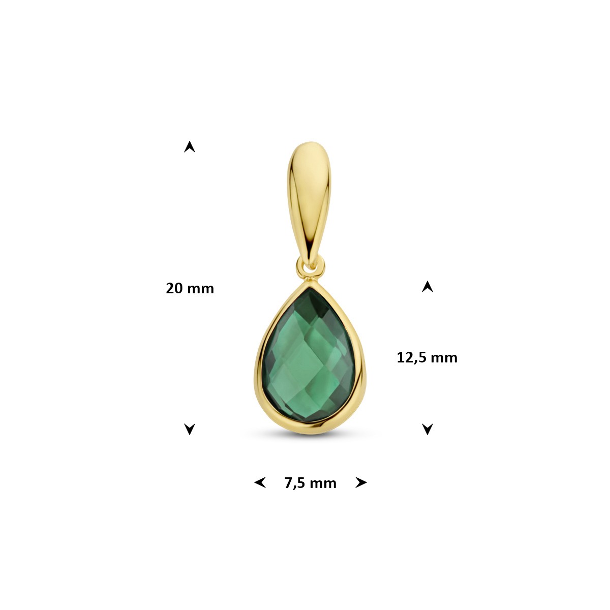 Hanger groen agaat 12,5 mm 14K geelgoud