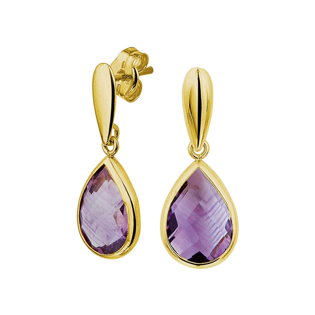 Fantasy Collection Hangende oorbellen amethist 20 mm 14K geelgoud