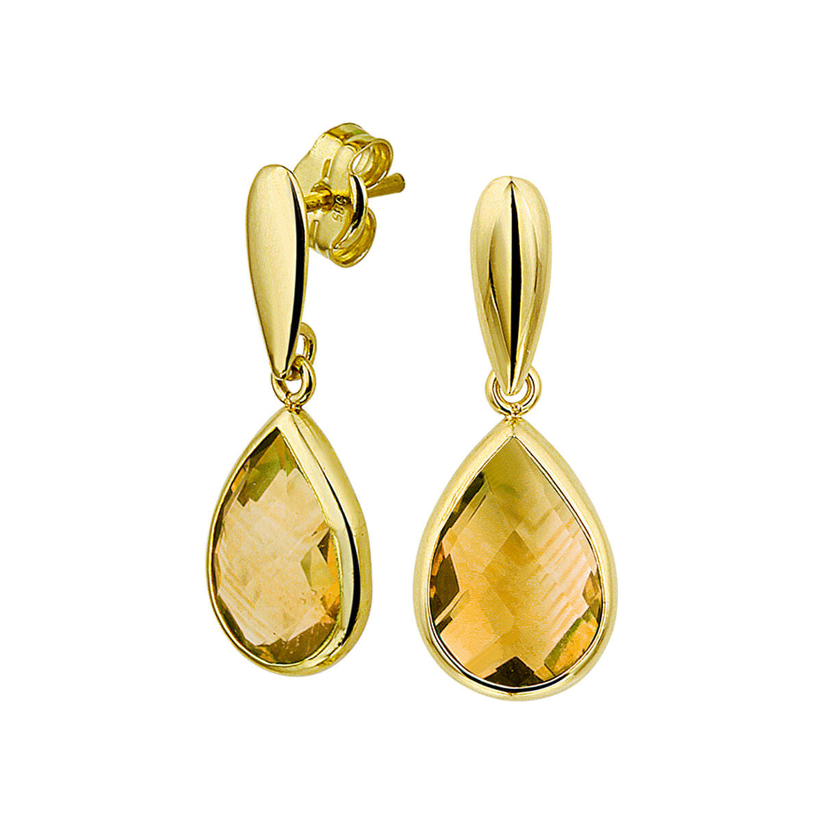 Fantasy Collection Hangende oorbellen citrien 20 mm 14K geelgoud