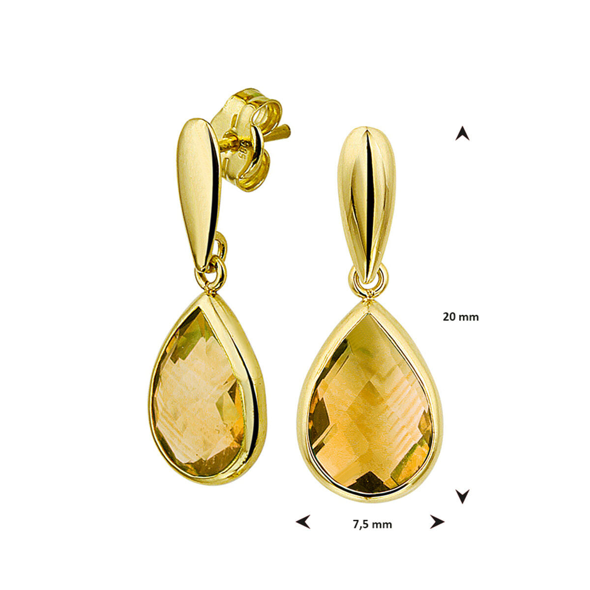 Fantasy Collection Hangende oorbellen citrien 20 mm 14K geelgoud