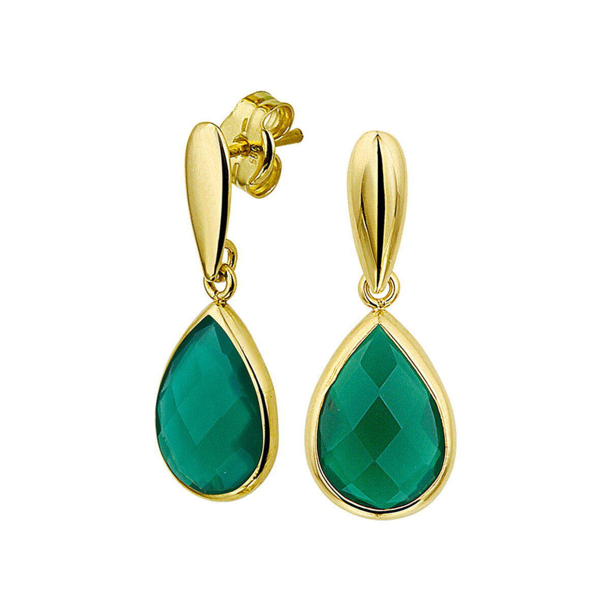 Fantasy Collection Hangende oorbellen groen agaat 20 mm 14K geelgoud