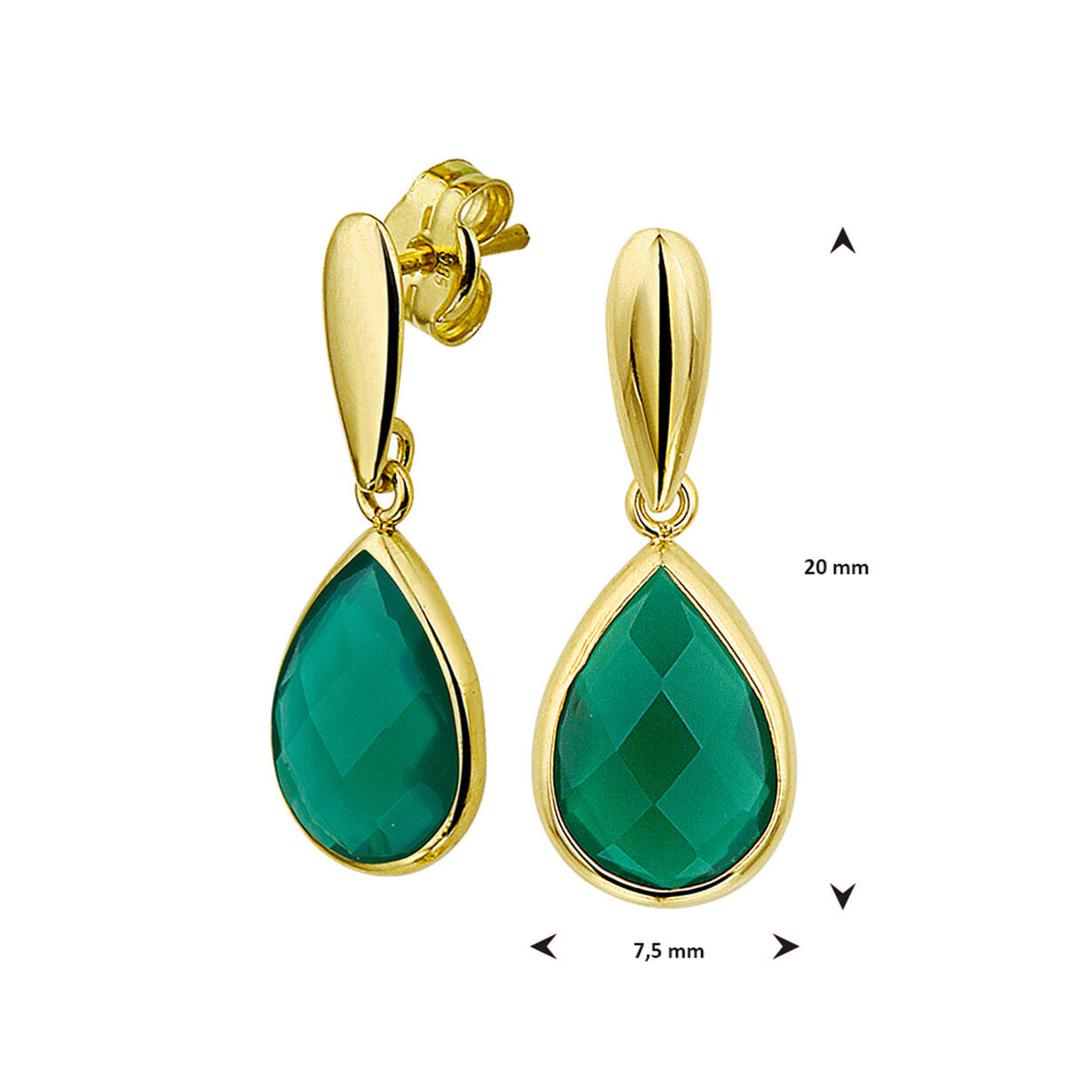 Fantasy Collection Hangende oorbellen groen agaat 20 mm 14K geelgoud