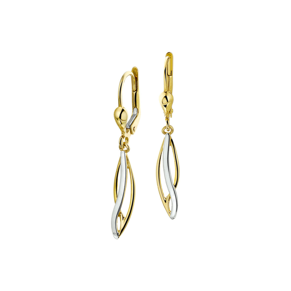 Fantasy Collection Hangende oorbellen brisure haak bicolor gestift 14K geelgoud - PSN4017316