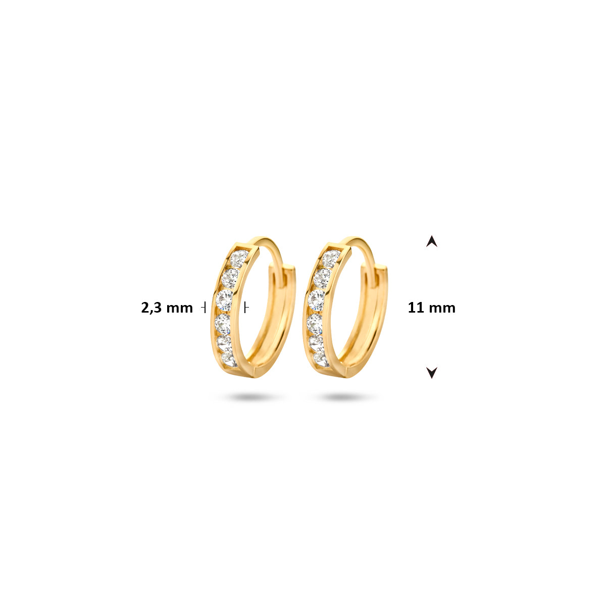 Oorbellen zirkonia 11 mm 14K geelgoud