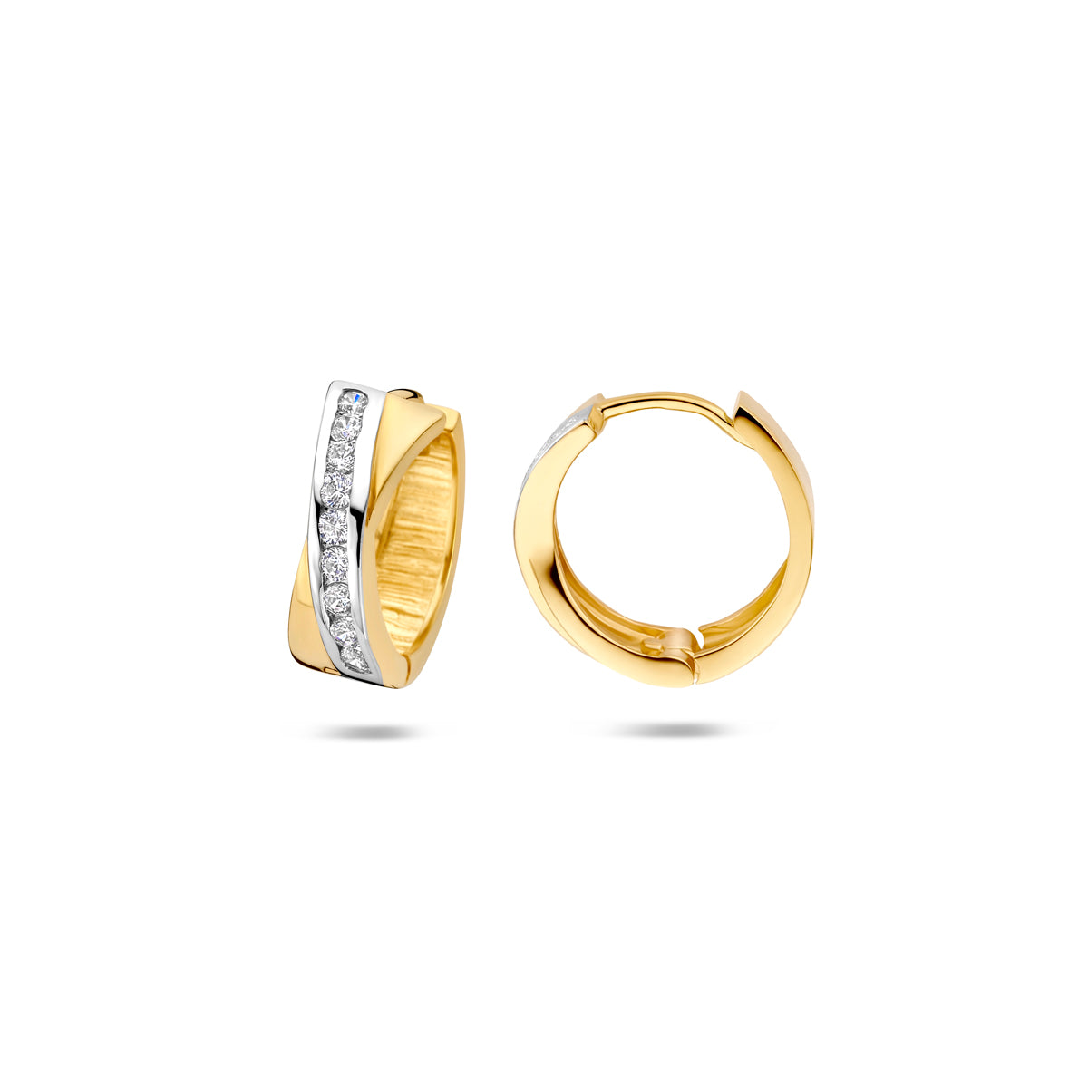Fantasy Collection Klapoorringen zirkonia bicolor 14K geelgoud 12,5 mm - afbeelding 3