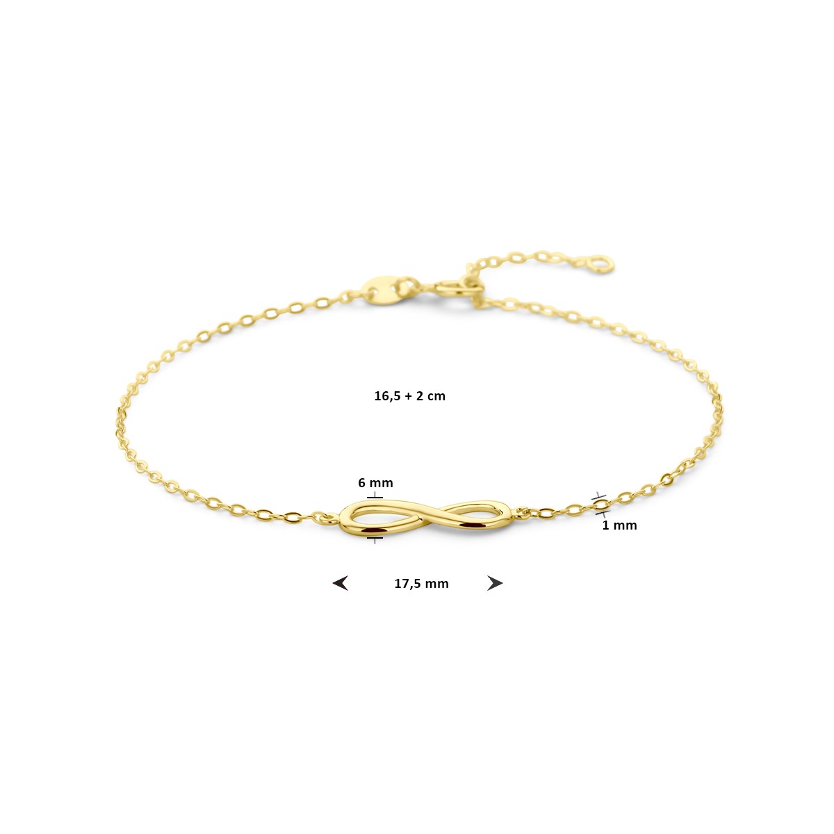 Armband infinity 16,5 + 2 cm 14K geelgoud