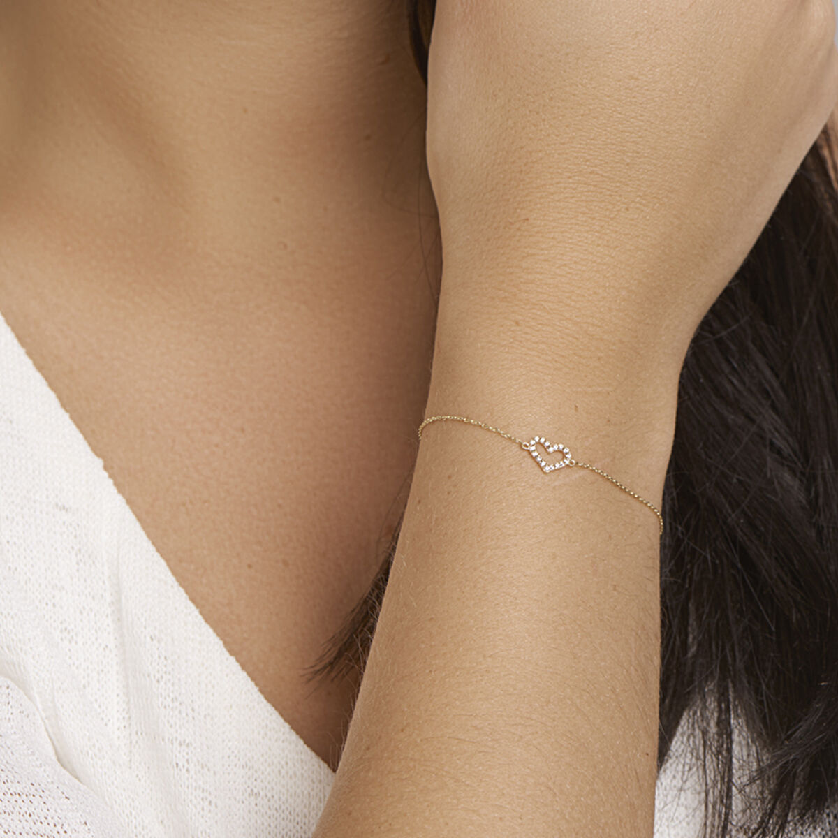 Fantasy Collection Armband hart zirkonia 16,5 - 17,5 - 18,5 cm 14K geelgoud