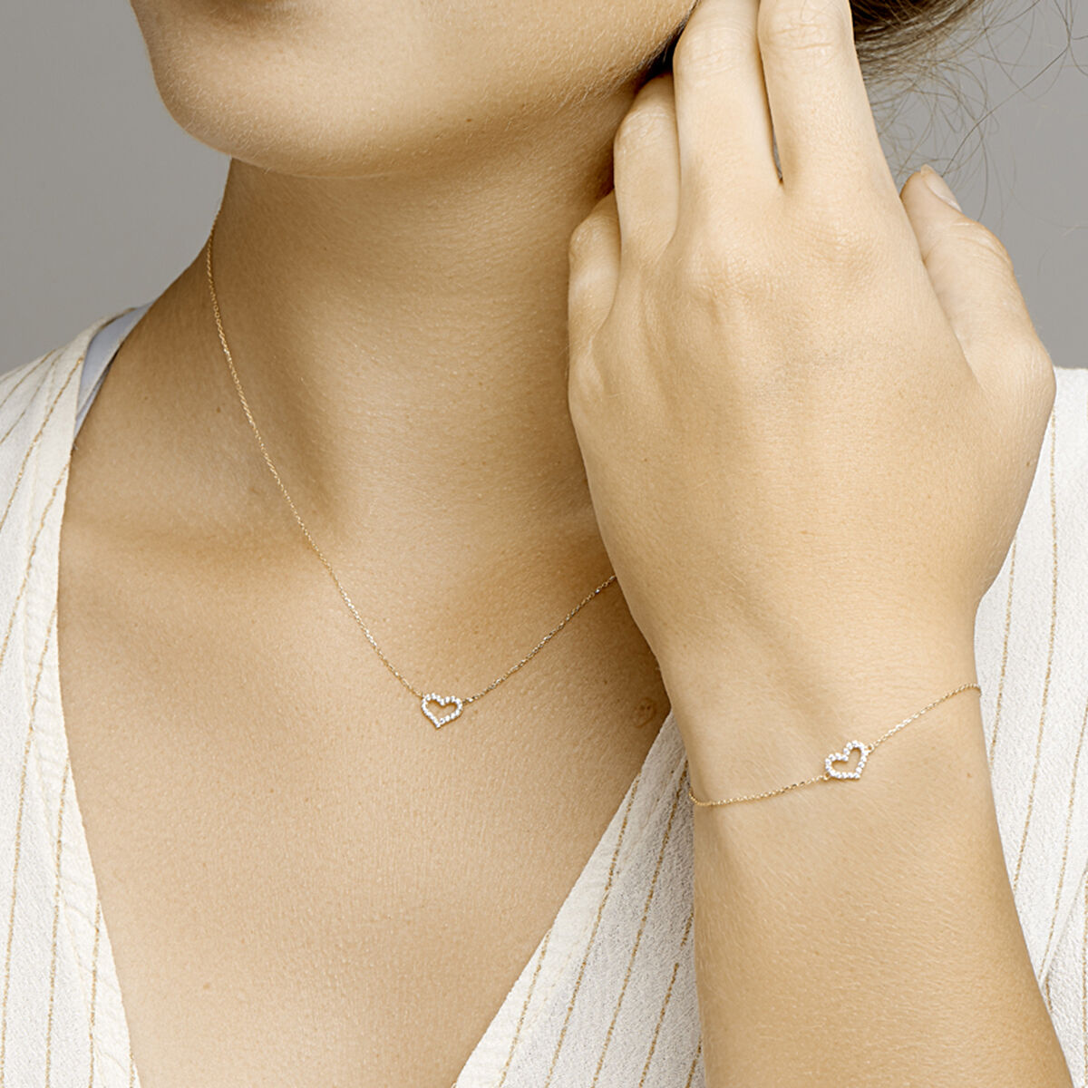 Fantasy Collection Armband hart zirkonia 16,5 - 17,5 - 18,5 cm 14K geelgoud