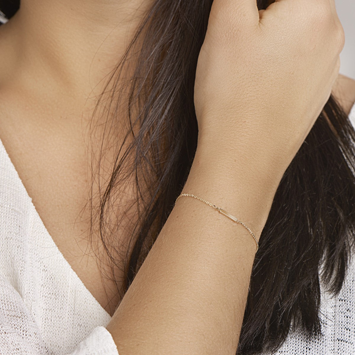 Armband balkje 16,5 - 18,5 cm 14K geelgoud
