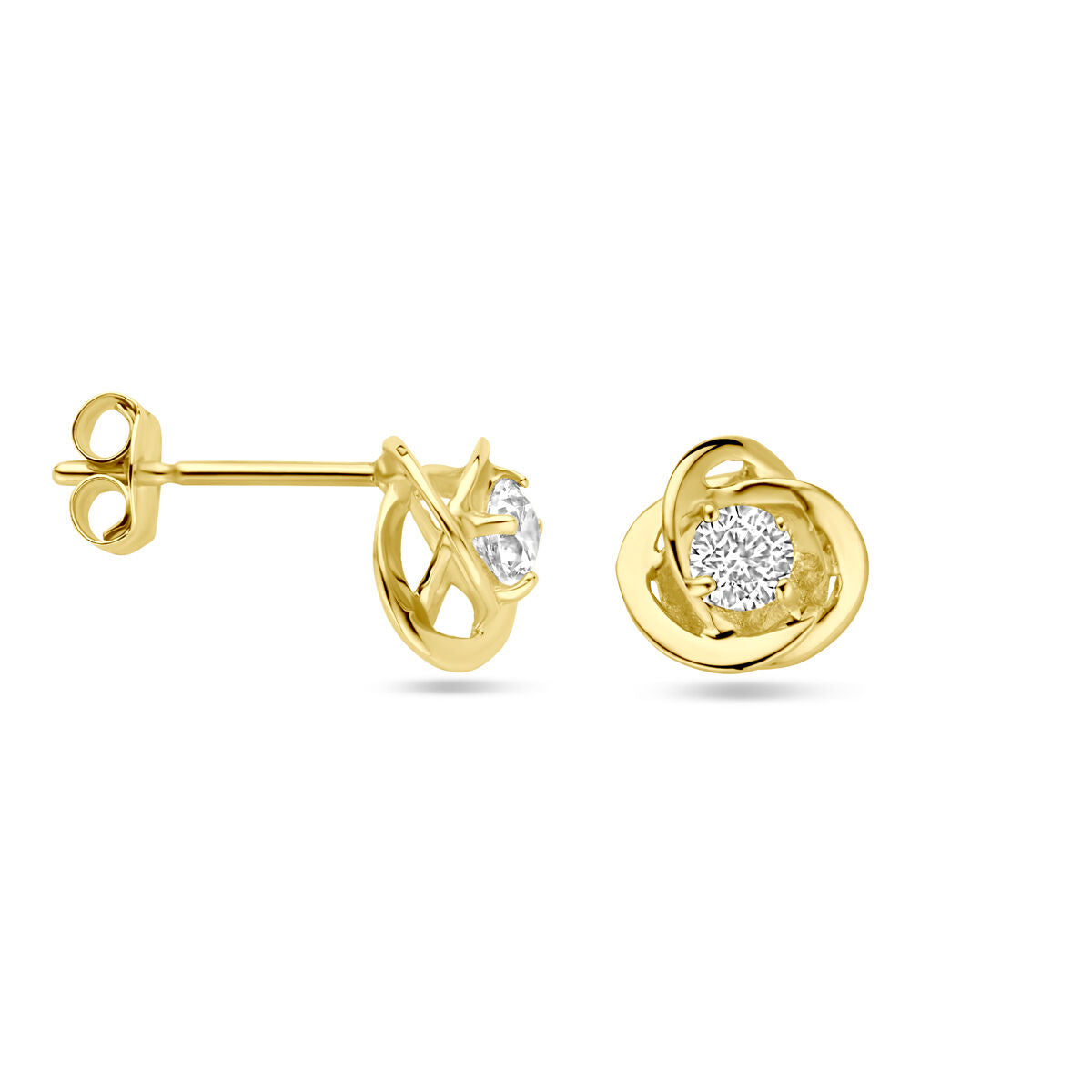 Fantasy Collection Oorbellen bloem zirkonia 14K geelgoud