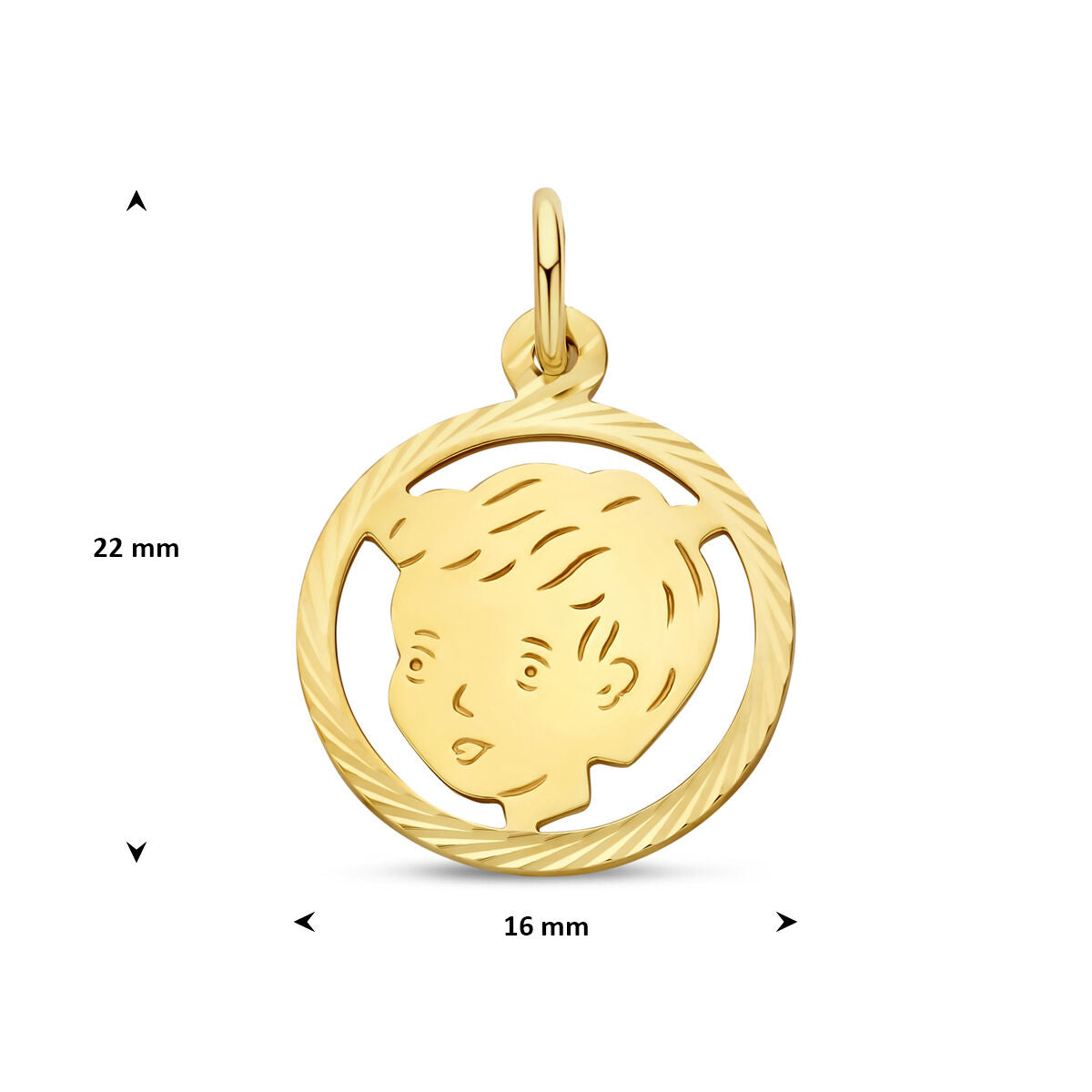 Hanger jongen gediamanteerd 16 mm 14K geelgoud