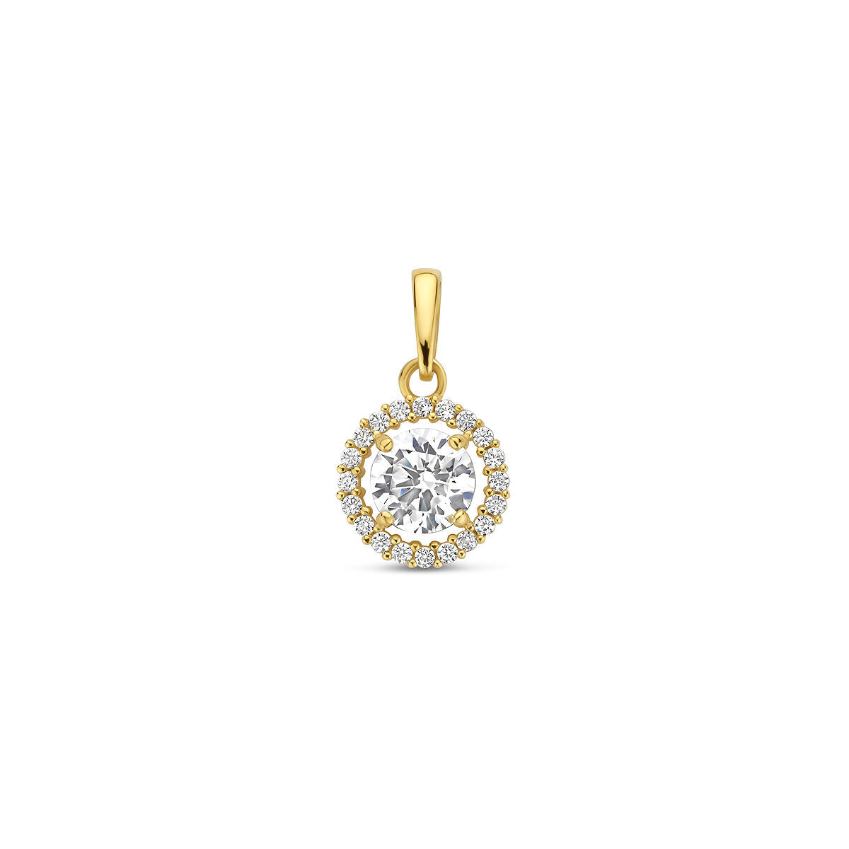 Hanger zirkonia halo 14K geelgoud