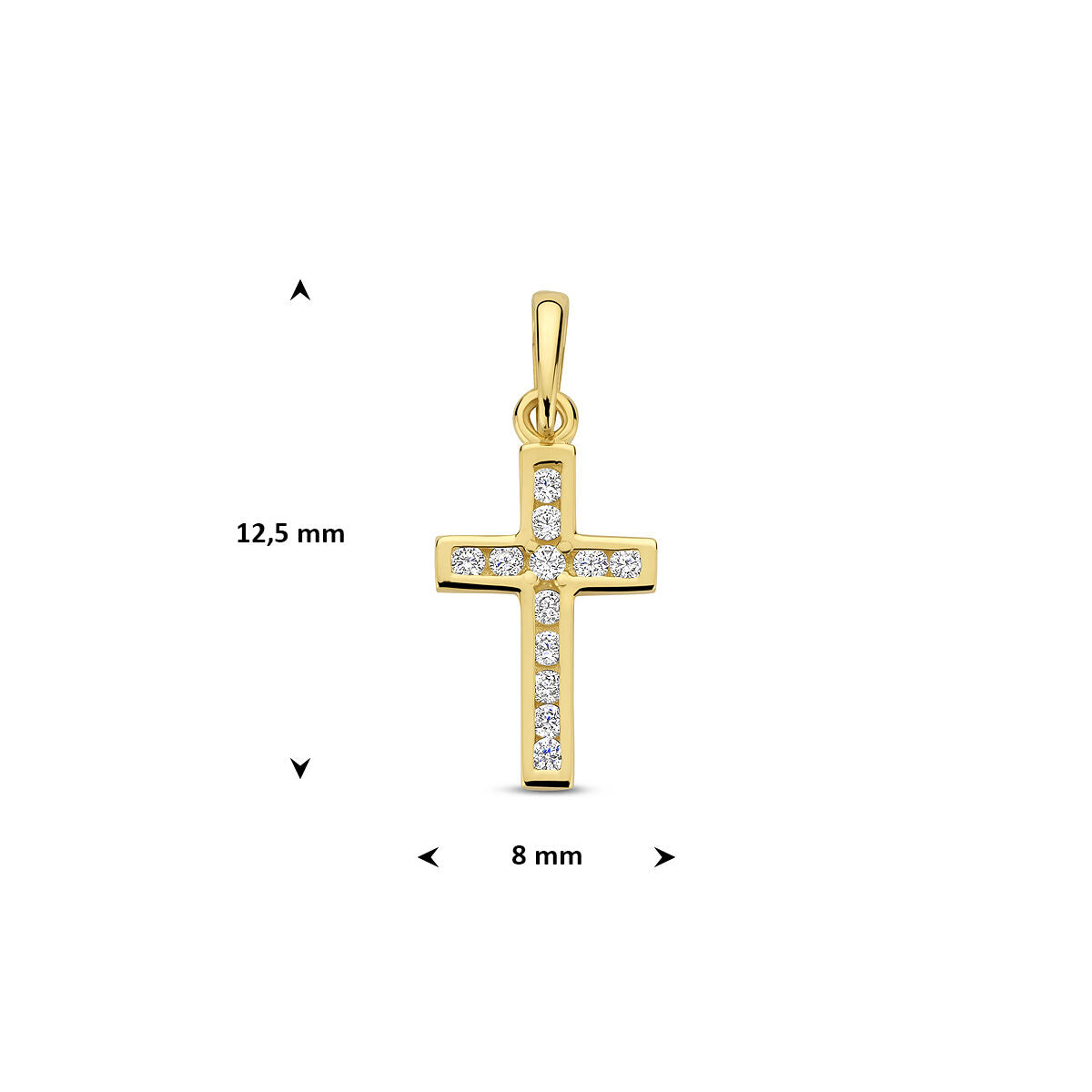 Hanger kruis en zirkonia 14K geelgoud