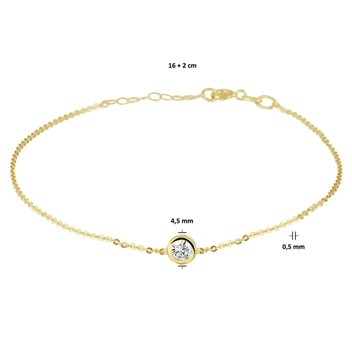 Fantasy Collection Armband zirkonia 1,0 mm 16 + 2 cm 14K geelgoud