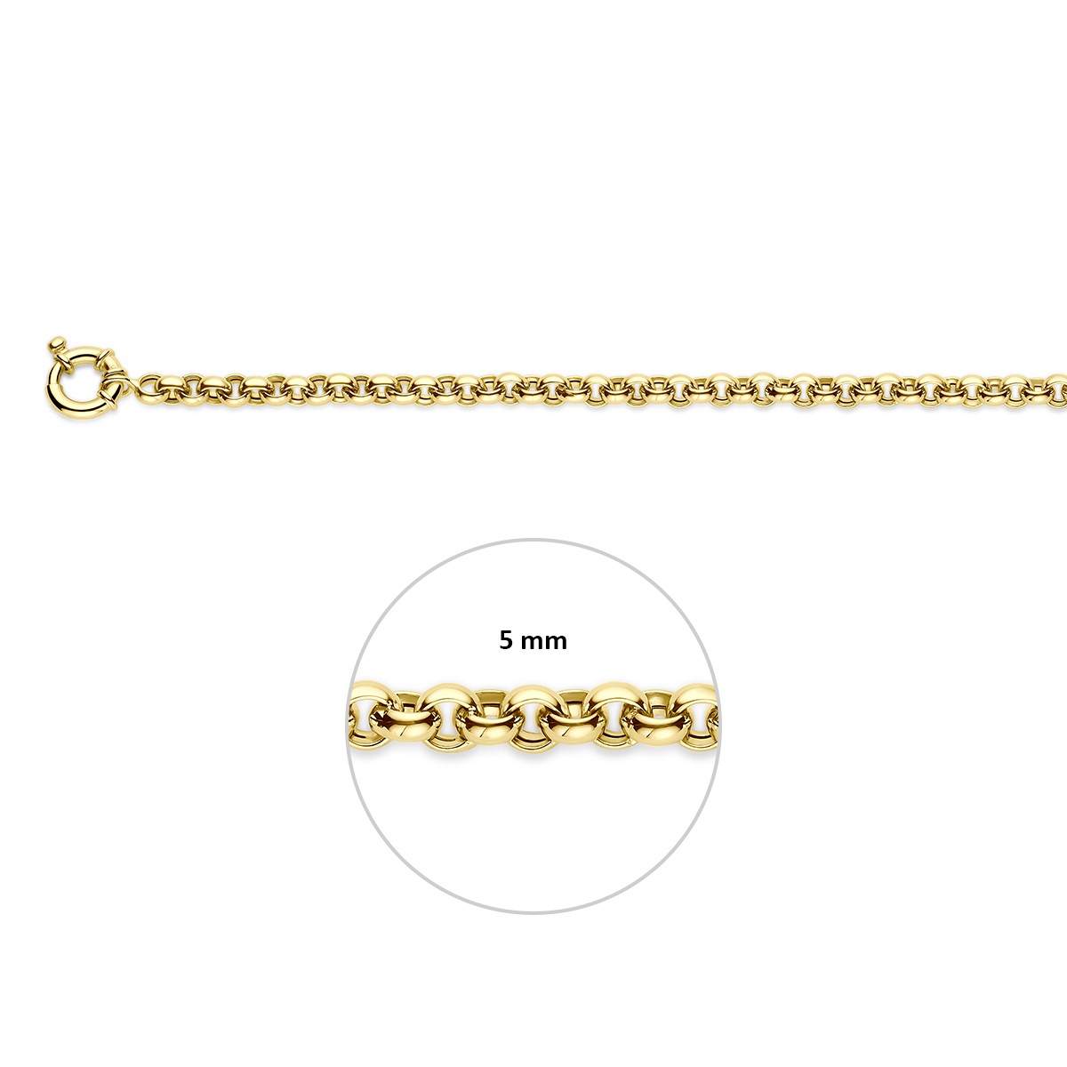 Armband jasseron 5 mm met groot veerslot 14K geelgoud