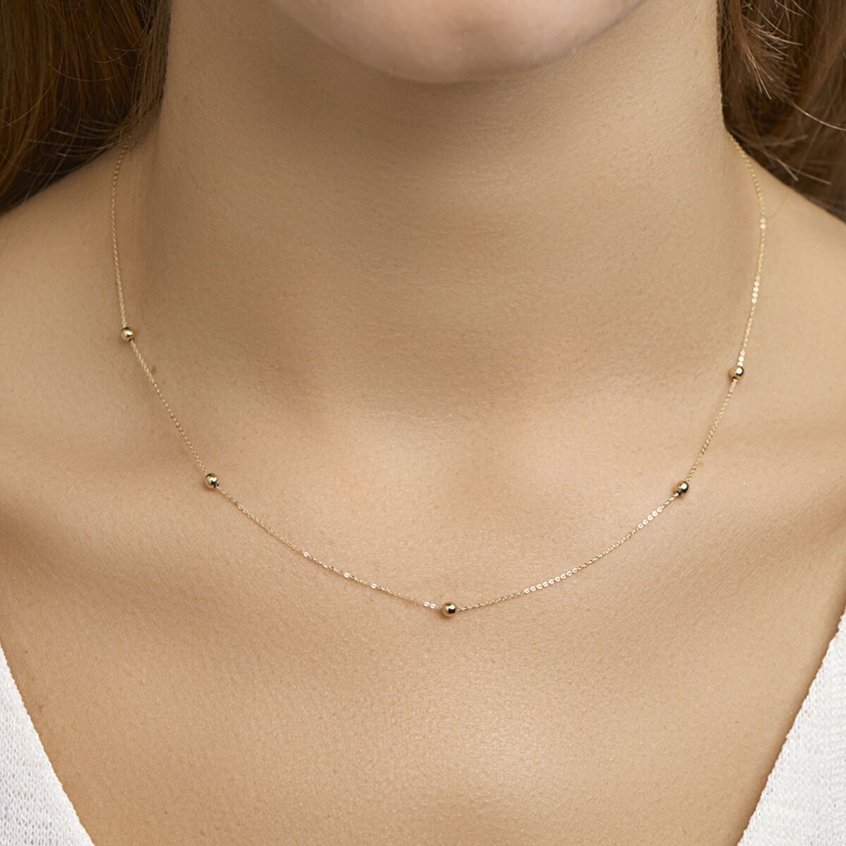 Fantasy Collection Collier 5 x schuifbol 40 - 42 - 44 cm 14K geelgoud