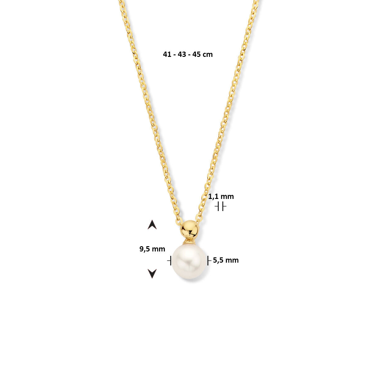 Fantasy Collection Collier parel 41 - 43 - 45 cm 14K geelgoud