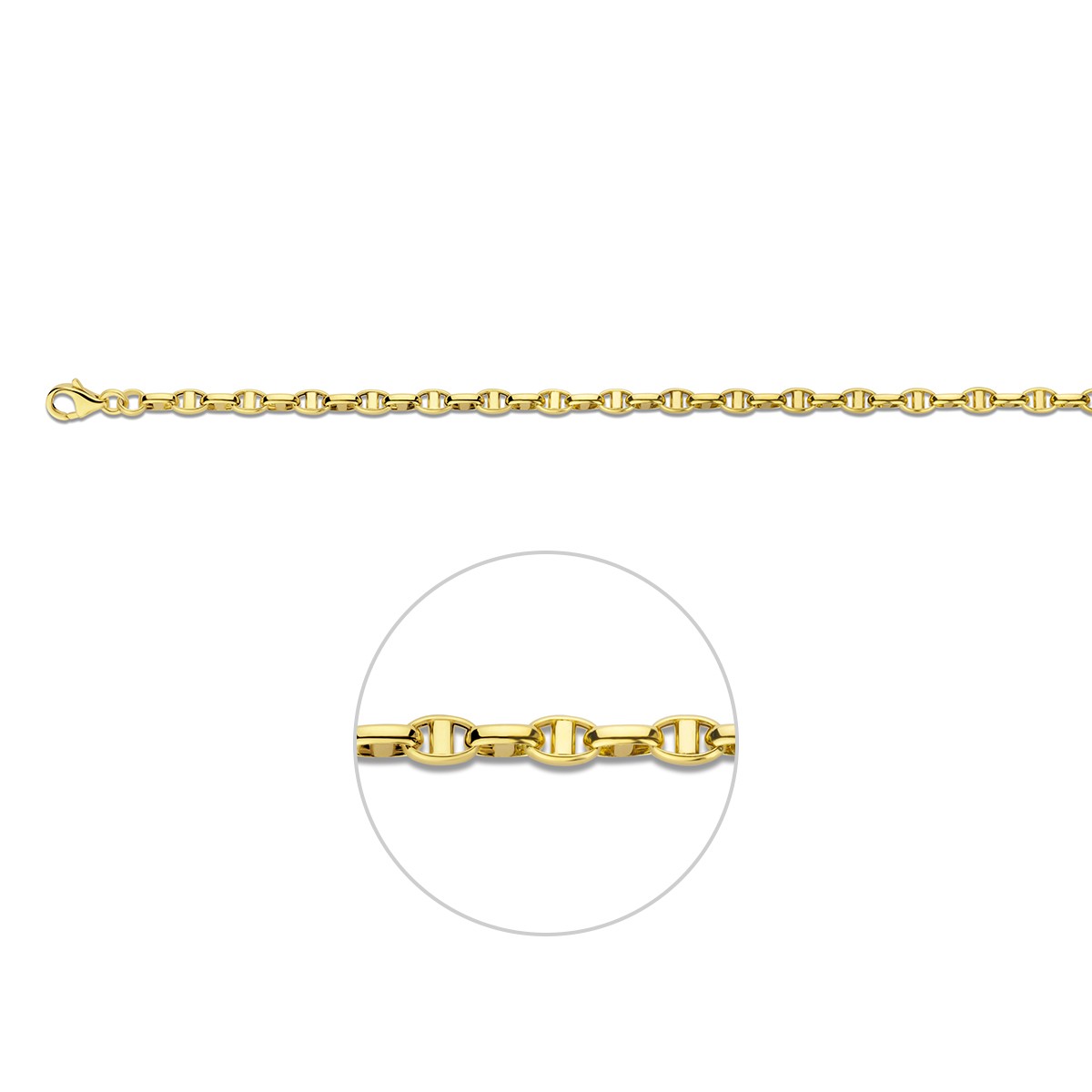 Collier jasseron ovaal met balkje 3,5 mm 14K geelgoud
