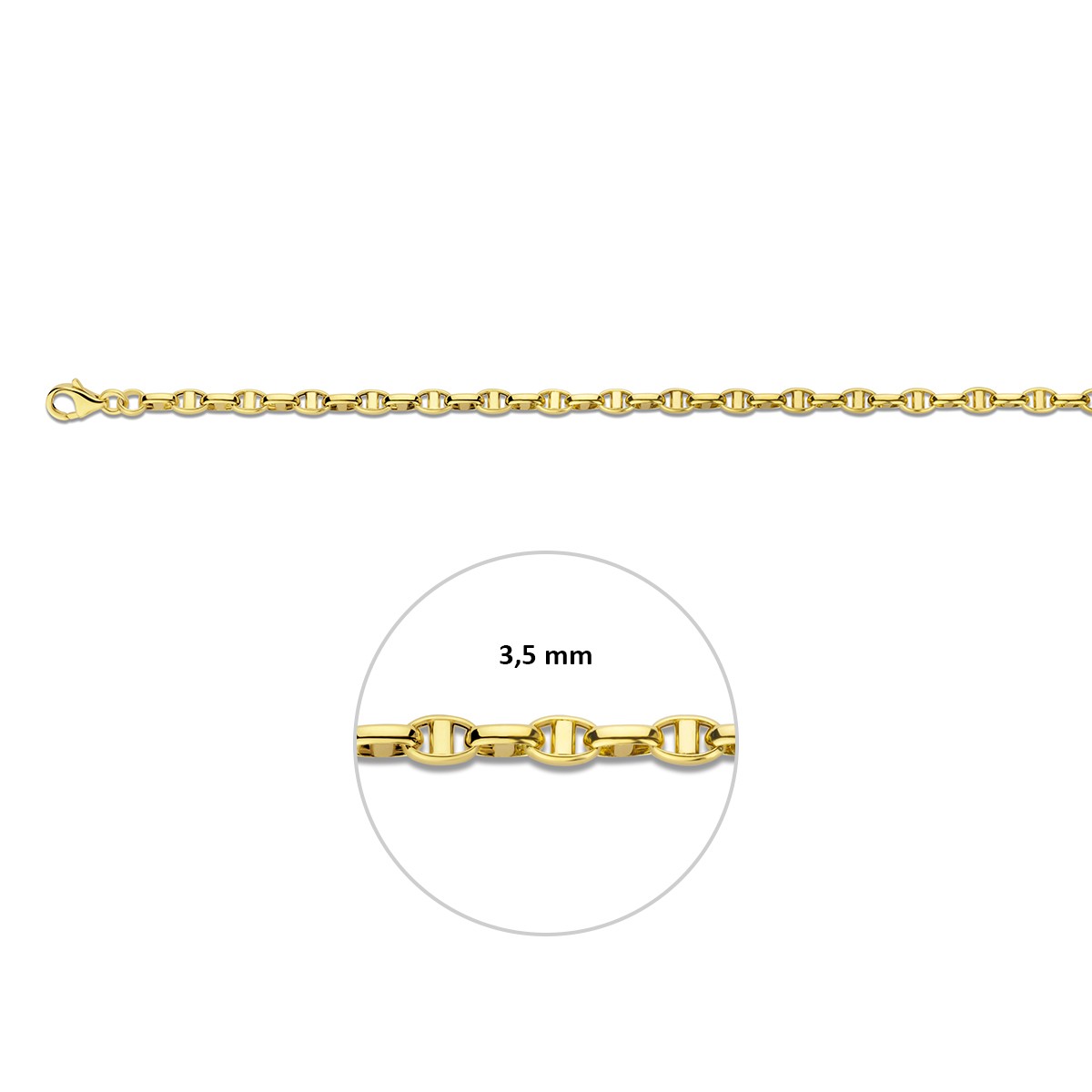 Collier jasseron ovaal met balkje 3,5 mm 14K geelgoud