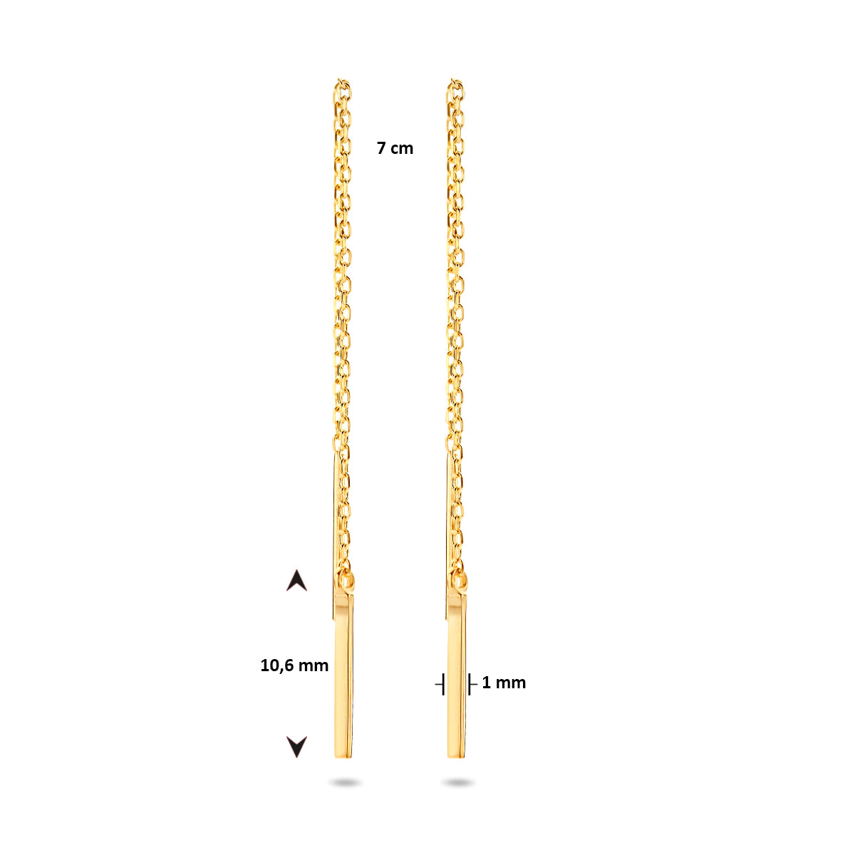 Oorbellen balkje 70 mm 14K geelgoud