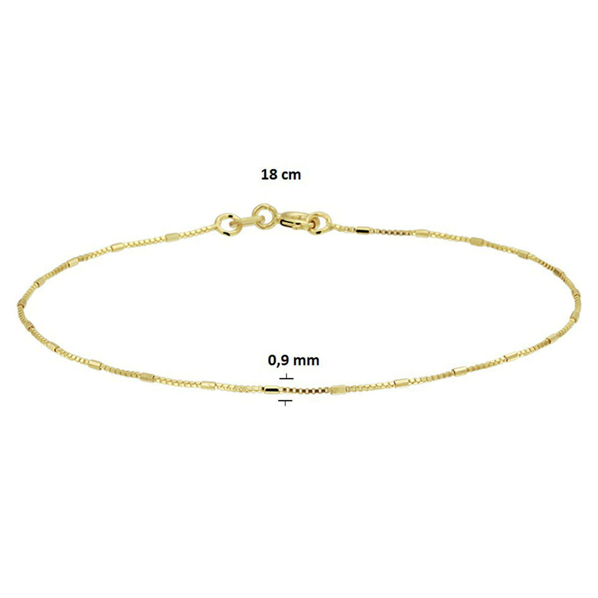 Fantasy Collection Armband venetiaans en staafjes 0,9 mm 16,5 - 17,5 - 18,5 cm 14K geelgoud