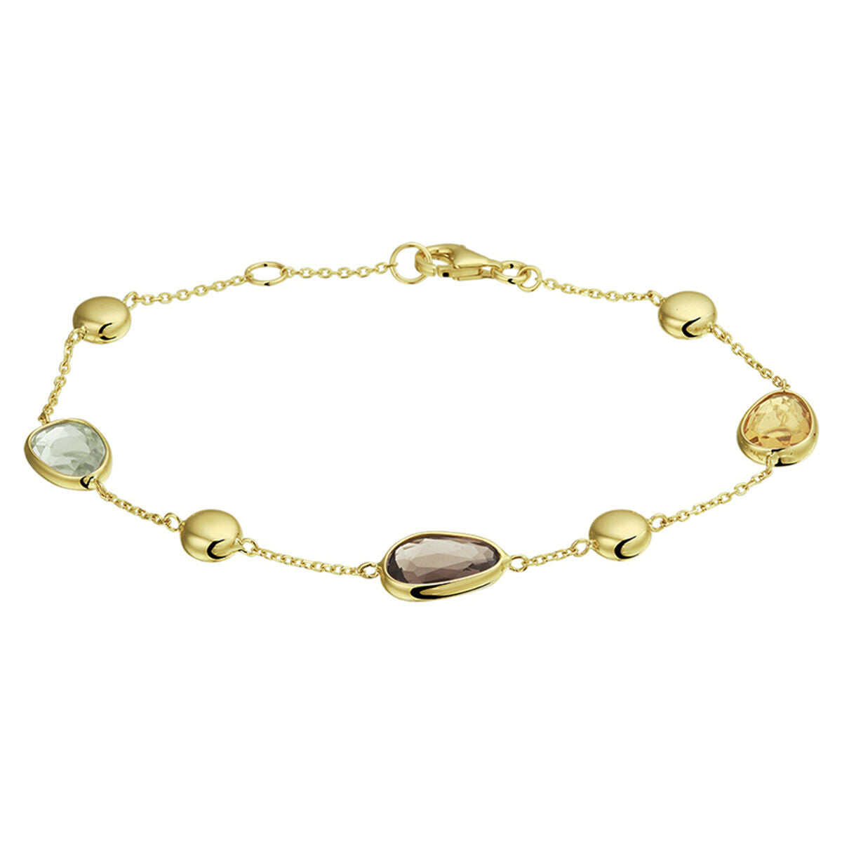 Fantasy Collection Armband rookkwarts, citrien en amethist 17,5 - 19 cm 14K geelgoud