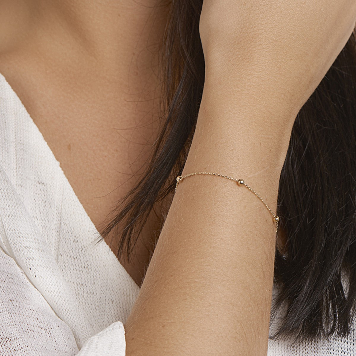 Armband anker en bolletjes 1,0 mm 17,5 - 18,5cm 14K geelgoud
