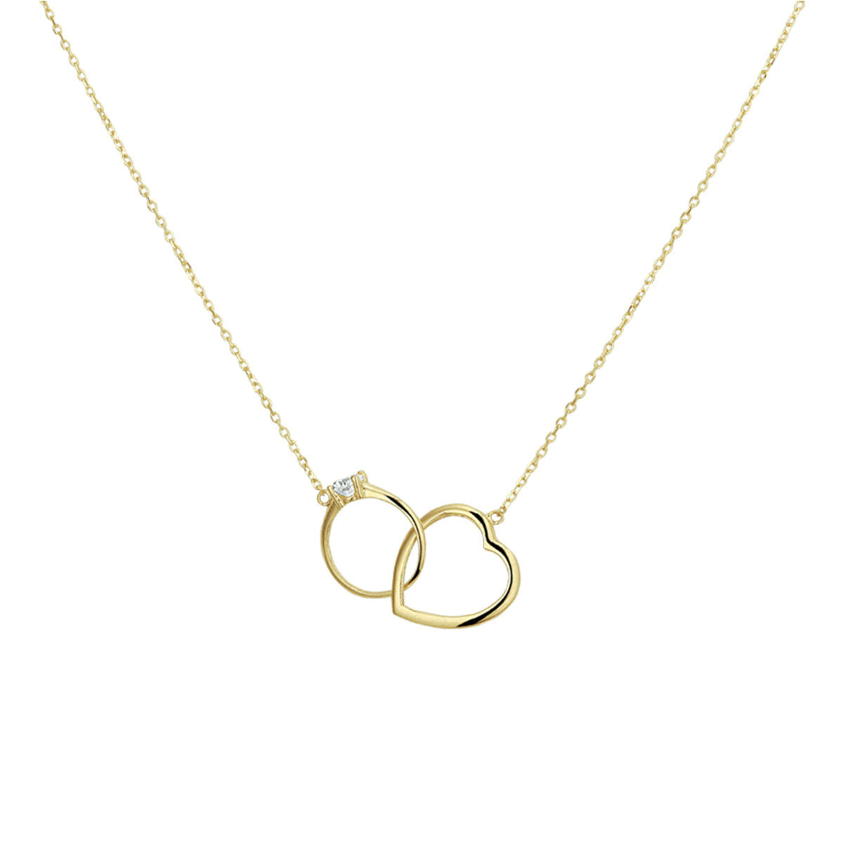 Fantasy Collection Collier hart rond zirkonia 40 - 42 - 44 cm 14K geelgoud
