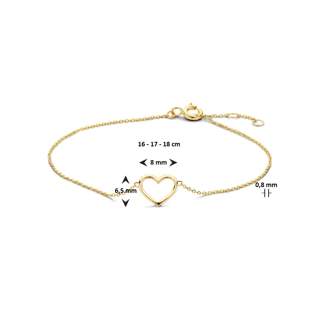 Fantasy Collection Armband hart 16 - 17 - 18 cm 14K geelgoud