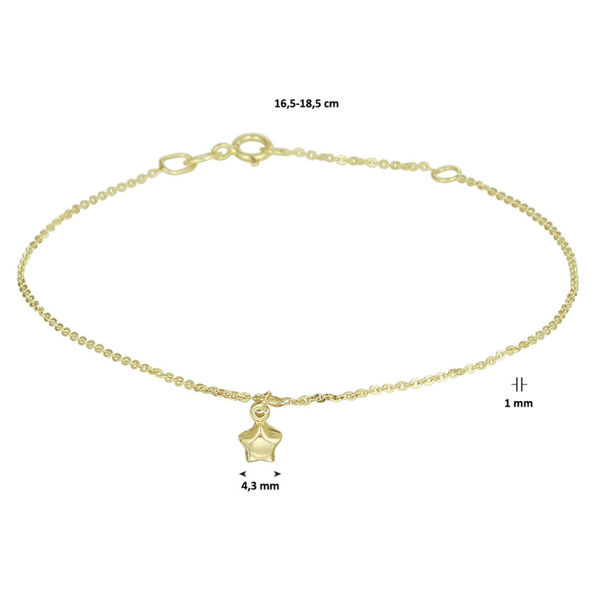 Fantasy Collection Armband ster 16,5 - 18,5 cm 14K geelgoud