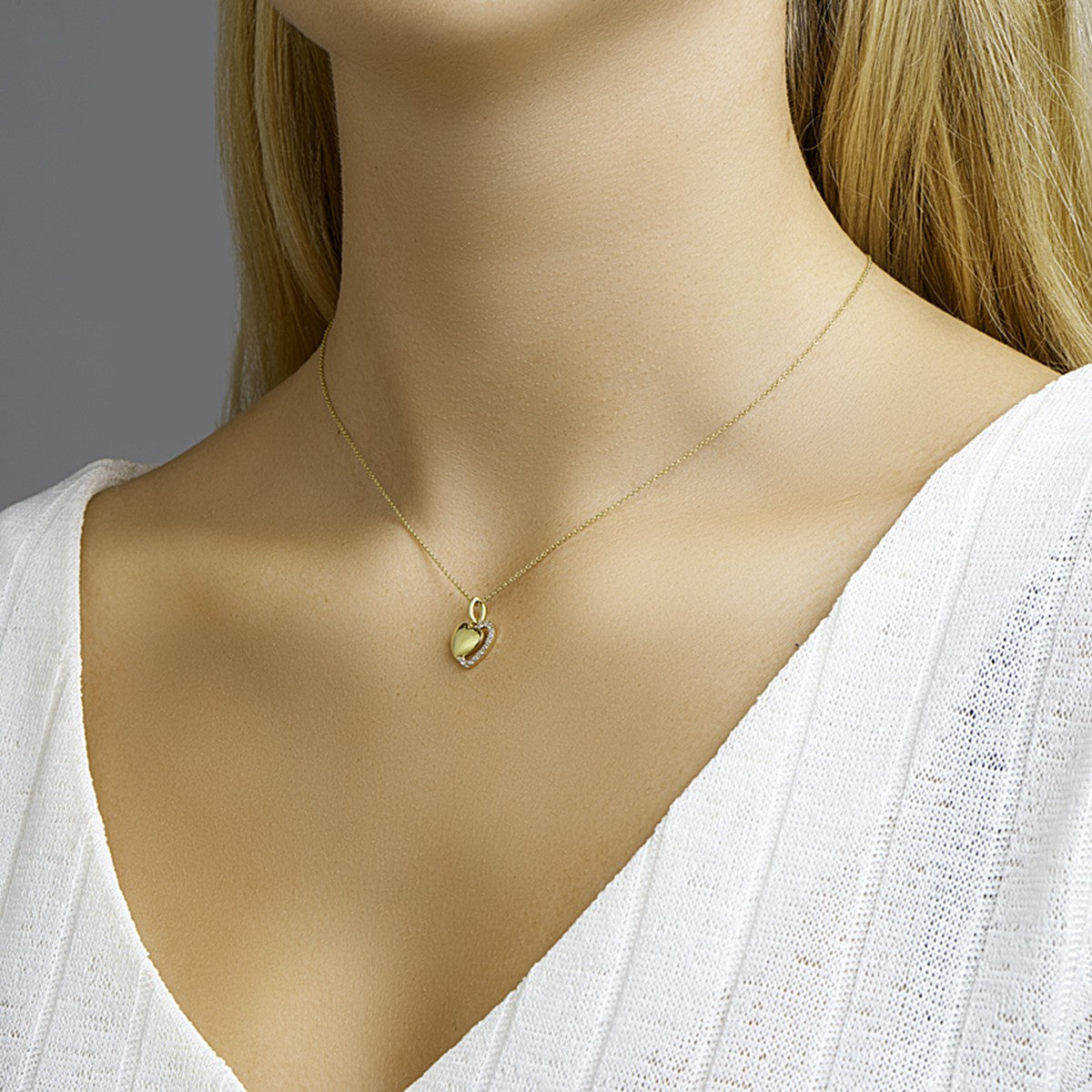 Fantasy Collection Hanger hart zirkonia bicolor gestift 14K geelgoud
