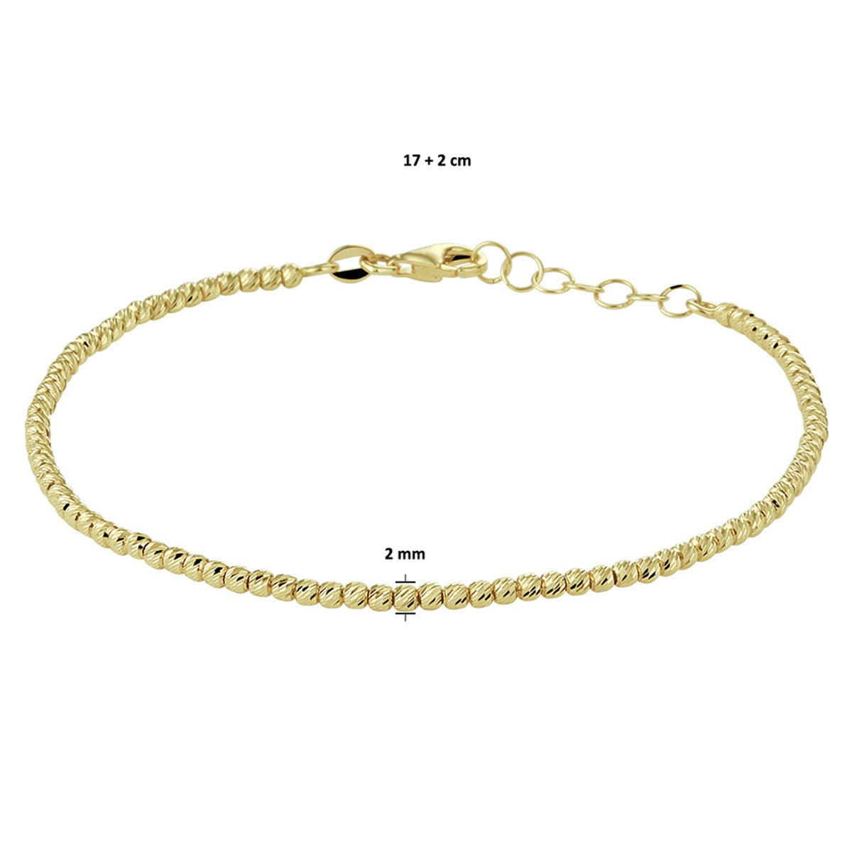 Fantasy Collection Armband bolletjes gediamanteerd 2,0 mm 17 + 2 cm 14K geelgoud
