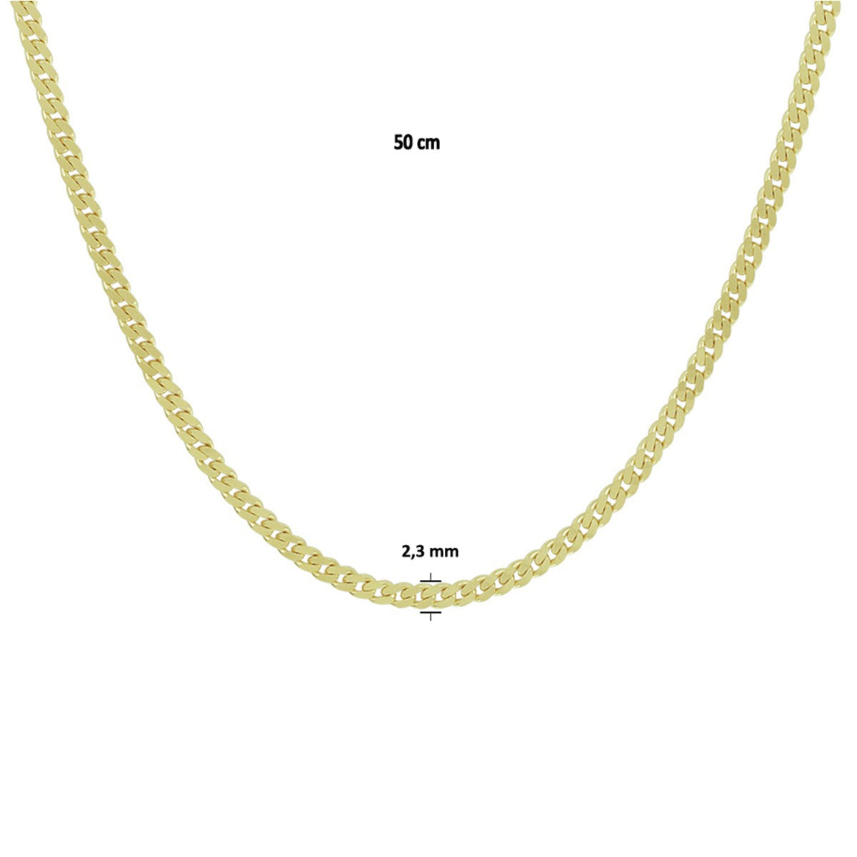Fantasy Collection Collier gourmette 2 zijdes geslepen 2,4 mm massief 14K geelgoud