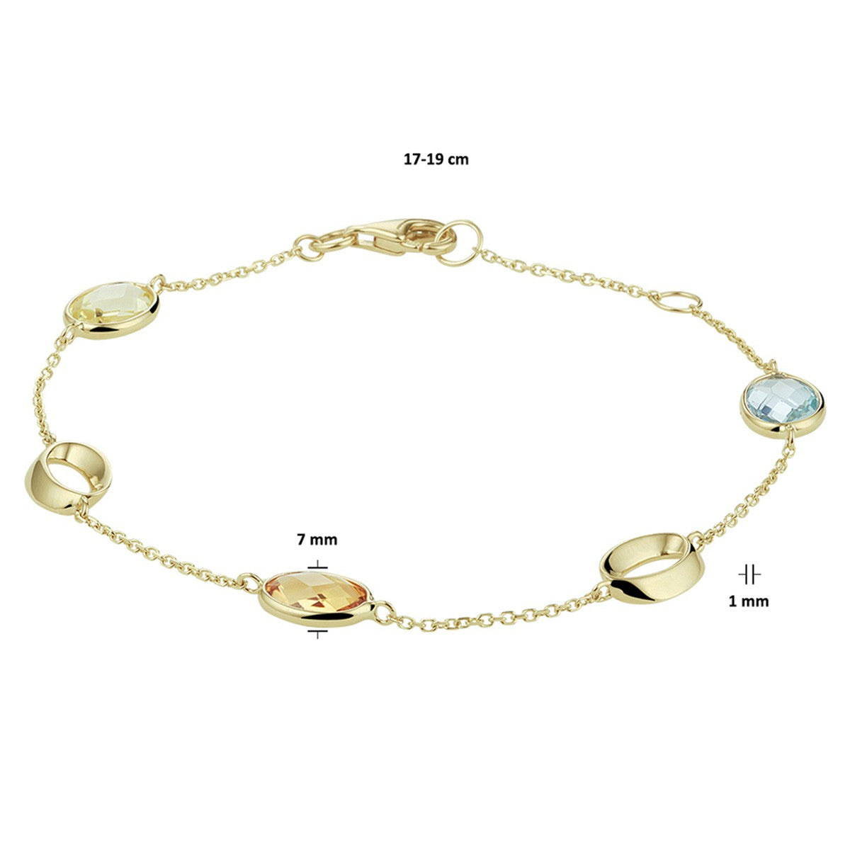 Fantasy Collection Armband natuurlijke kleurstenen 17 - 19 cm 14K geelgoud