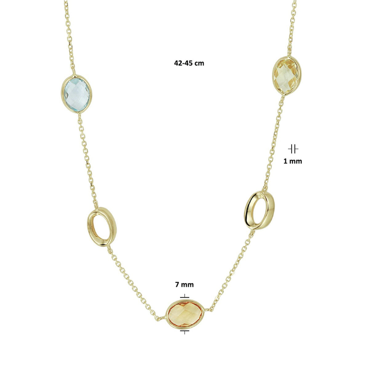 Fantasy Collection Collier natuurlijke kleurstenen 42 - 45 cm 14K geelgoud
