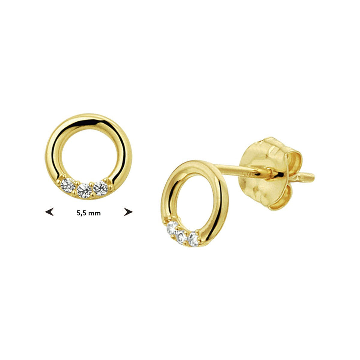 Fantasy Collection Oorbellen rondje zirkonia 14K geelgoud