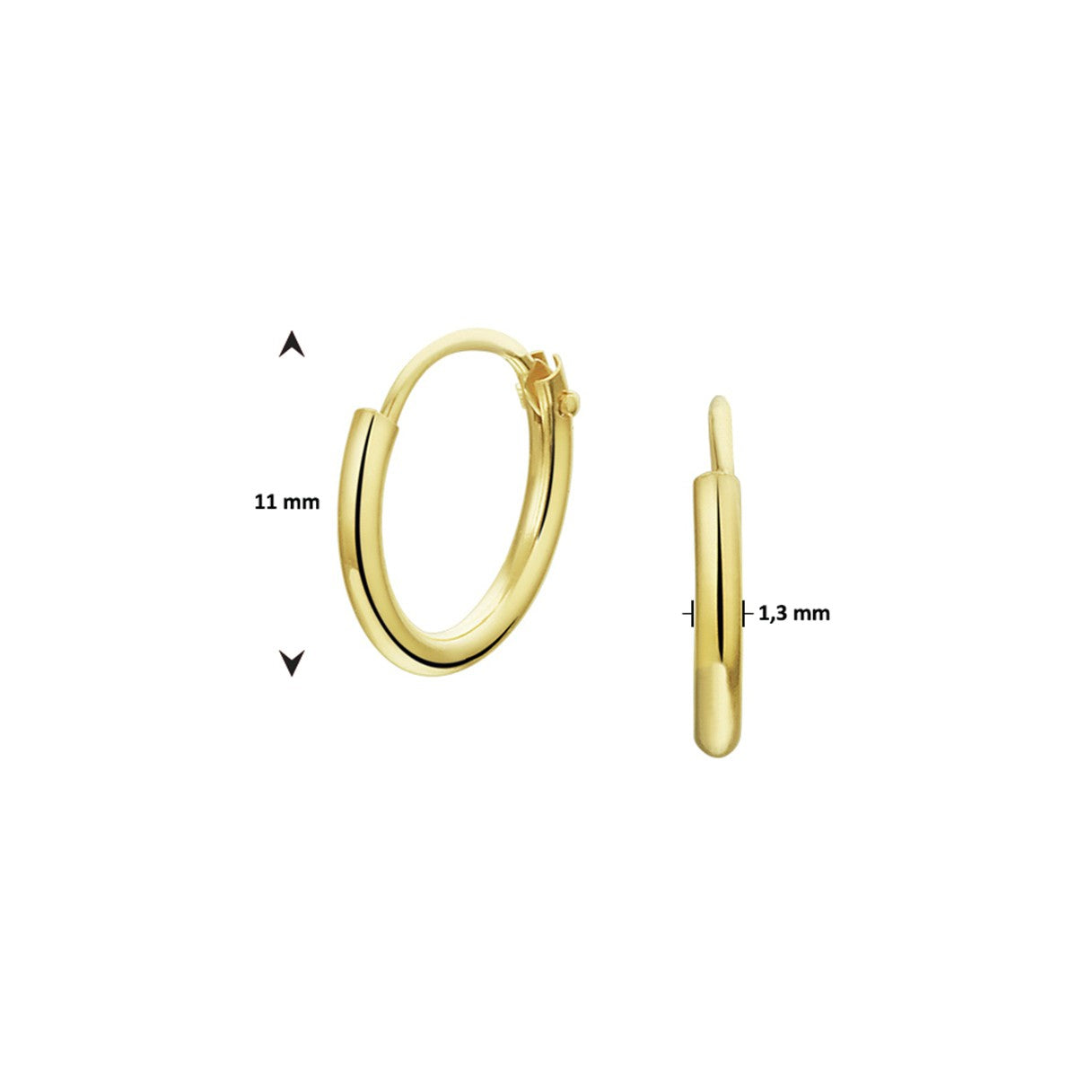 Fantasy Collection Oorbellen 1,3 mm ronde buis 14K geelgoud