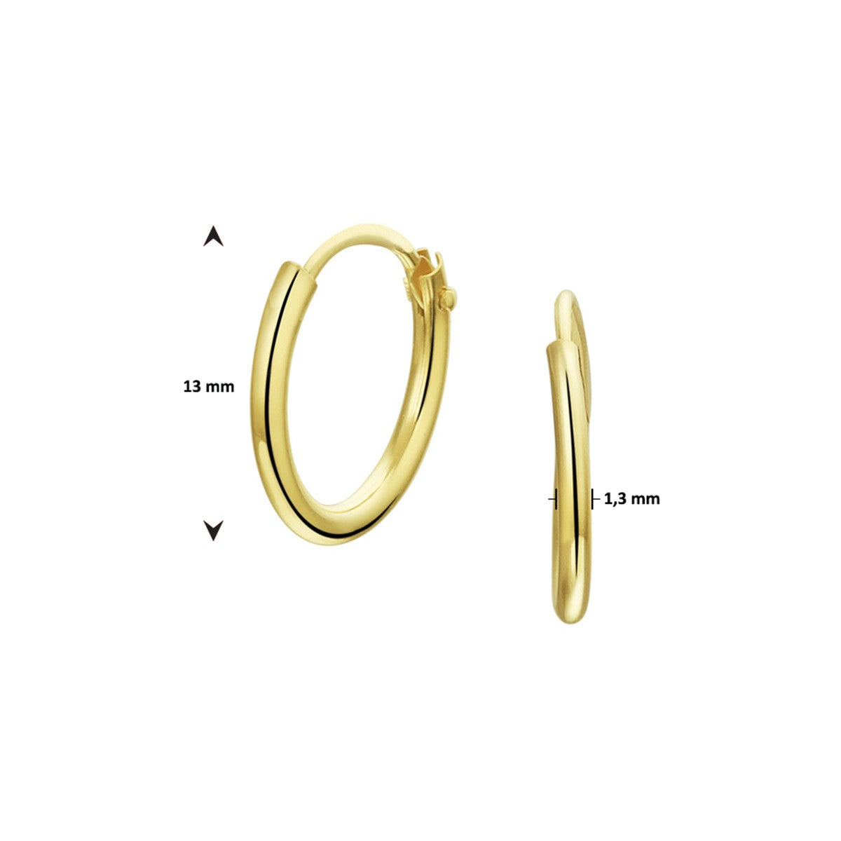 Fantasy Collection Oorbellen 1,3 mm ronde buis 14K geelgoud